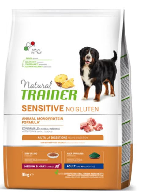 Natural Trainer Sensitive No Gluten Adult Medium Maxi Maiale 12 Kg