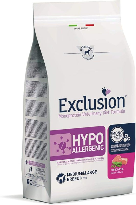 Exclusion Hypoallergenic per Cani Taglia Media e Grande Maiale e Piselli 12 kg